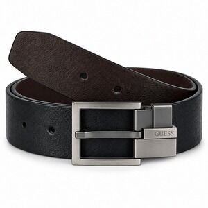 Guess Mens Reversible Belt Black Brown Gunmetal Buckle Small